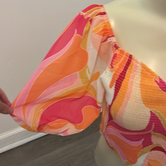 Flying Tomato Multi Color Puff Sleeve Crop Top Large - Picture 4 of 9